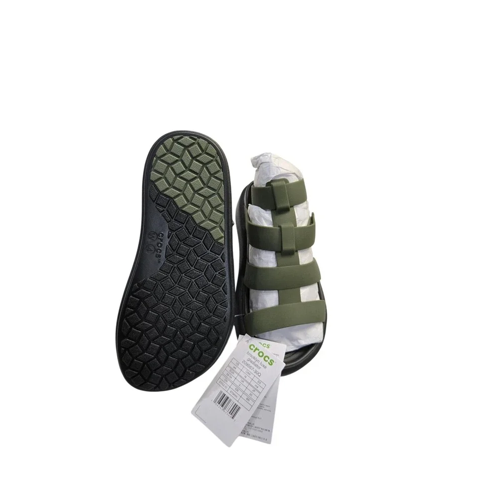 Crocs Brooklyn Luxe Gladiator Sandals Dark Olive Black Platform 209557-30Q SZ 4